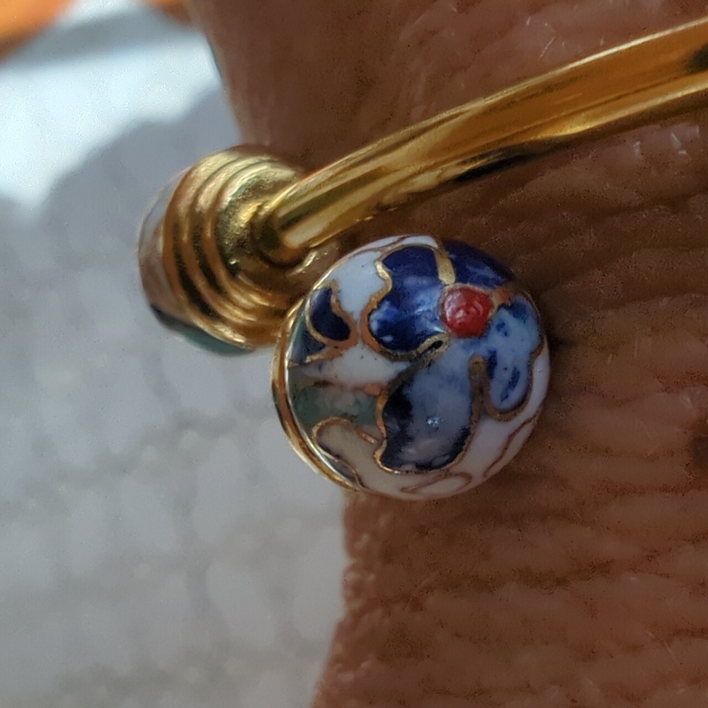 Vintage Cloisanne Bypass Bracelet/Bangle Gold Tone - Picture 8 of 16